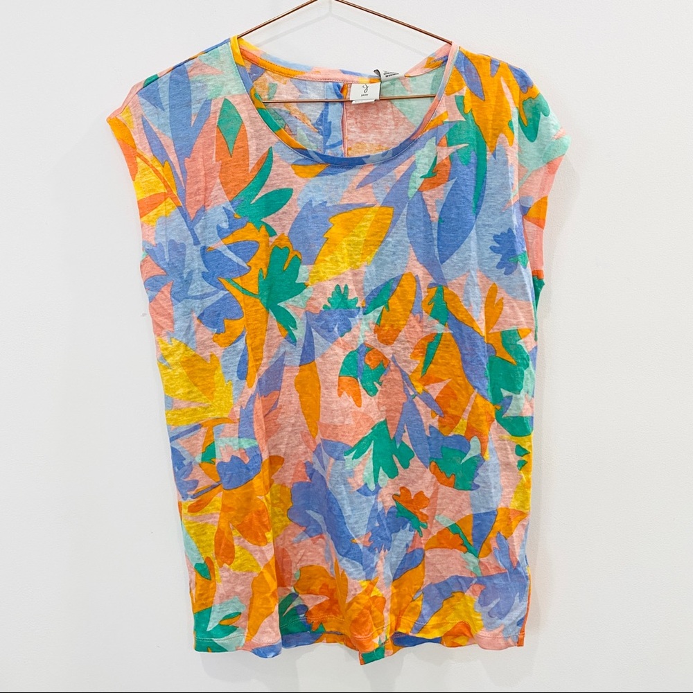 Women’s Multicolor Floral Print Cap-Sleeve Top